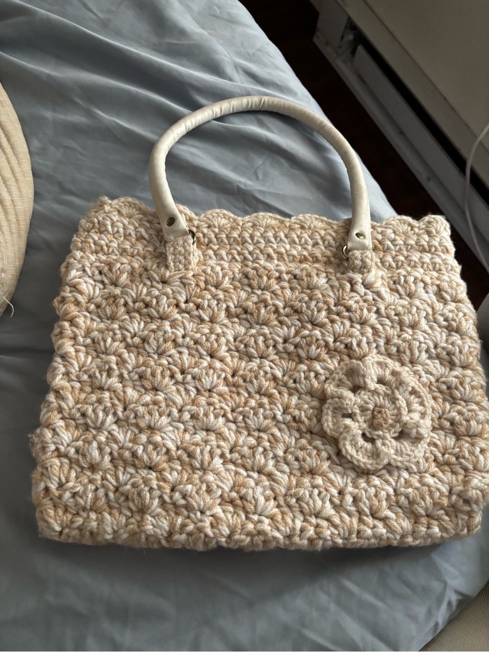 Handcrafted Crochet Flower Tote Bag in Cream